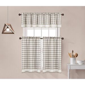 Decotex 3 Piece Buffalo Check Plaid Gingham Crochet Lace Trimmed Kitchen Window